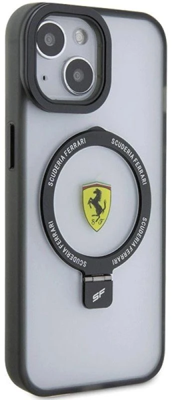Ferrari FEHMP15MUSCAK Apple iPhone 15 Plus /14 Plus 6.7″ juodos spalvos kietas dėklas Ring Stand 2023 Collection