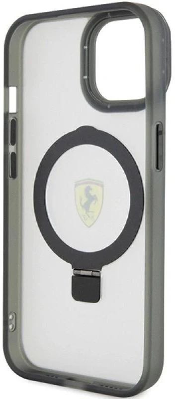 Ferrari FEHMP15MUSCAK Apple iPhone 15 Plus /14 Plus 6.7″ juodos spalvos kietas dėklas Ring Stand 2023 Collection