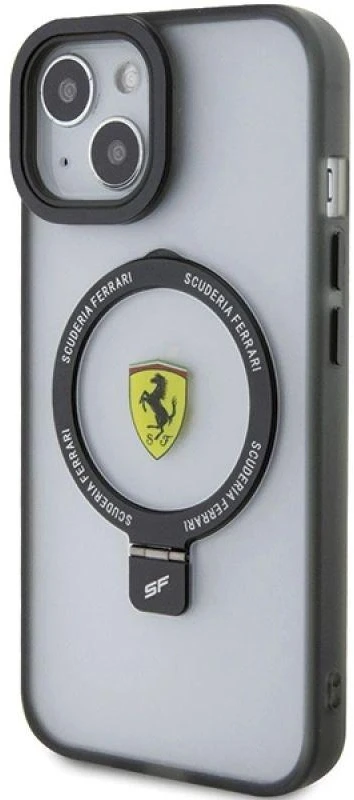 Ferrari FEHMP15MUSCAK Apple iPhone 15 Plus /14 Plus 6.7″ juodos spalvos kietas dėklas Ring Stand 2023 Collection