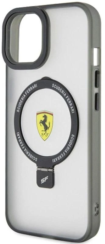 Ferrari FEHMP15MUSCAK Apple iPhone 15 Plus /14 Plus 6.7″ juodos spalvos kietas dėklas Ring Stand 2023 Collection