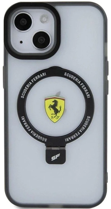 Ferrari FEHMP15MUSCAK Apple iPhone 15 Plus /14 Plus 6.7″ juodos spalvos kietas dėklas Ring Stand 2023 Collection