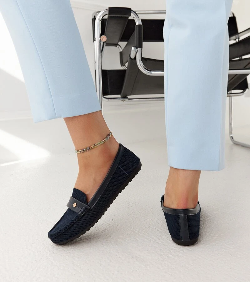 Fombio tamsiai mėlyni medžiaginiai mokasinai