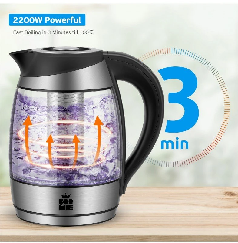 ForMe elektrinis stiklinis virdulys 1,8 l, 2200 W, temperatūros reguliavimas, FKG-488