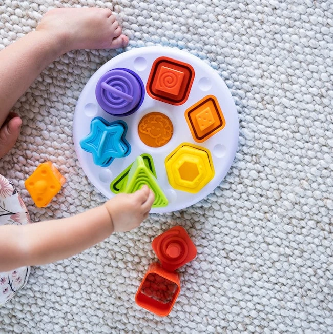 Fat Brain Toys Formų ir spalvų rūšiavimo žaidimas PLUGZY