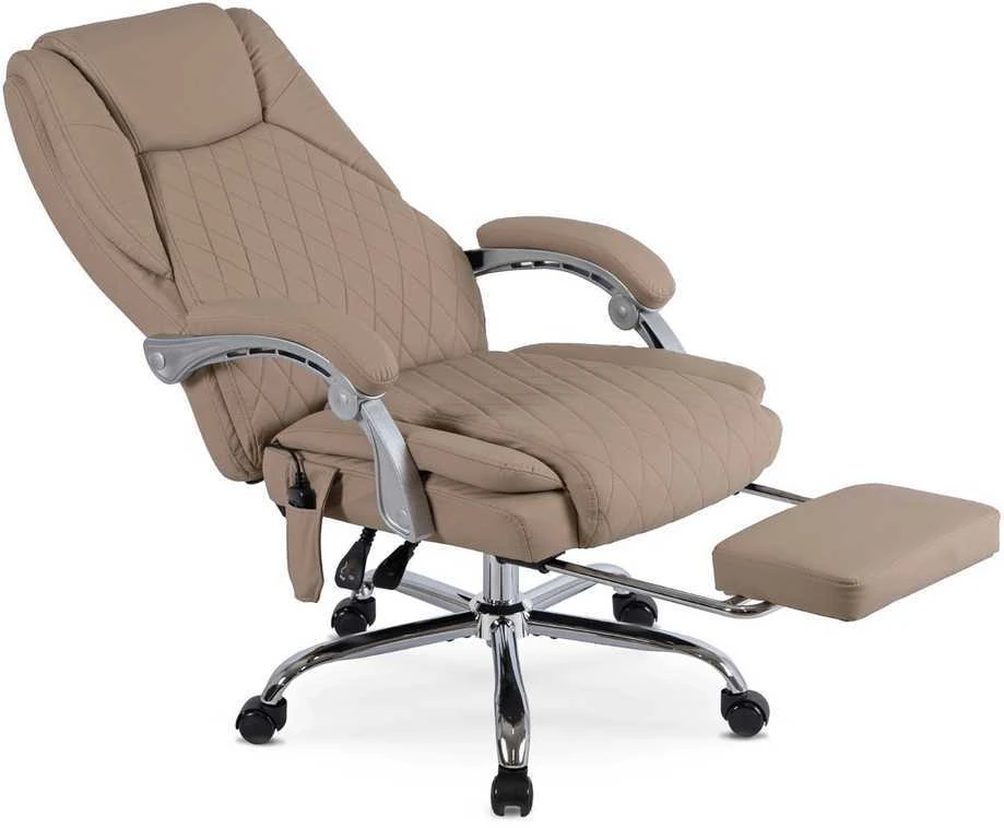 Comfort pasukama masažinė biuro kėdė su šildymo funkcija, smėlio spalvos, eko oda, moderni