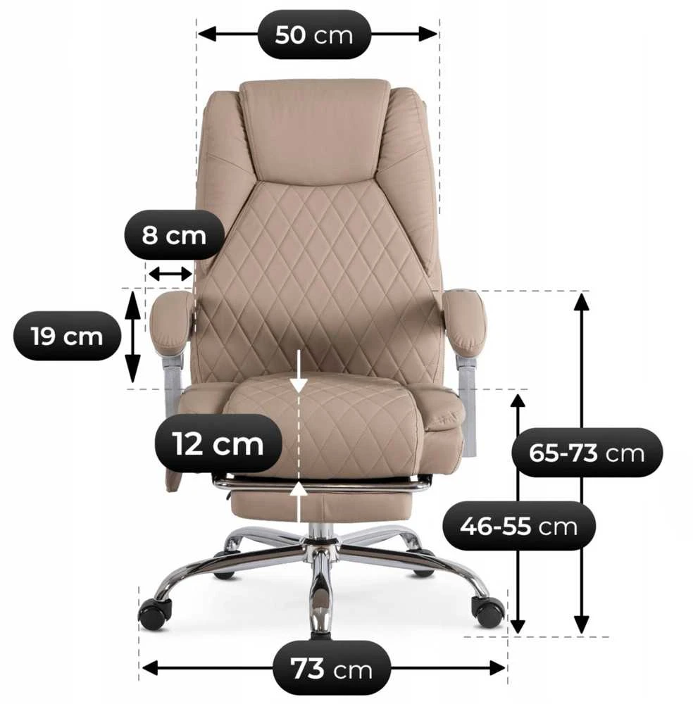 Comfort pasukama masažinė biuro kėdė su šildymo funkcija, smėlio spalvos, eko oda, moderni