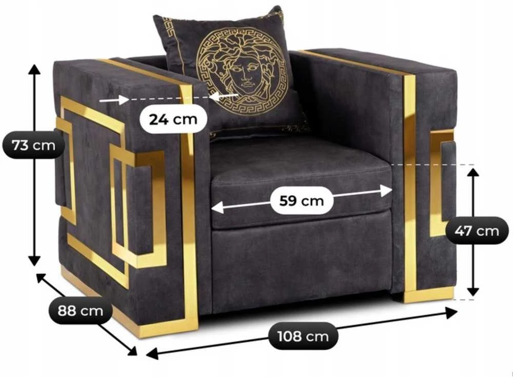 Sofa Palazas PALLO poilsio fotelis, juoda/auksinė, aksominė, modernus žavesys