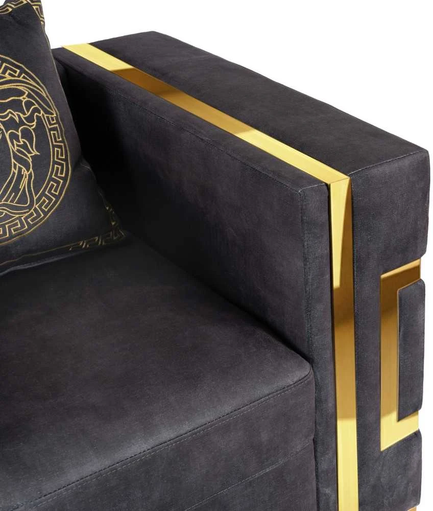 Sofa Palazas PALLO poilsio fotelis, juoda/auksinė, aksominė, modernus žavesys