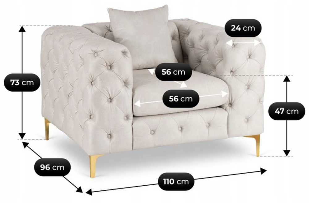 Sofa Mebel Elite Fotelis SORRENTO 1S, veliūrinis, 110 × 96 cm, kreminis