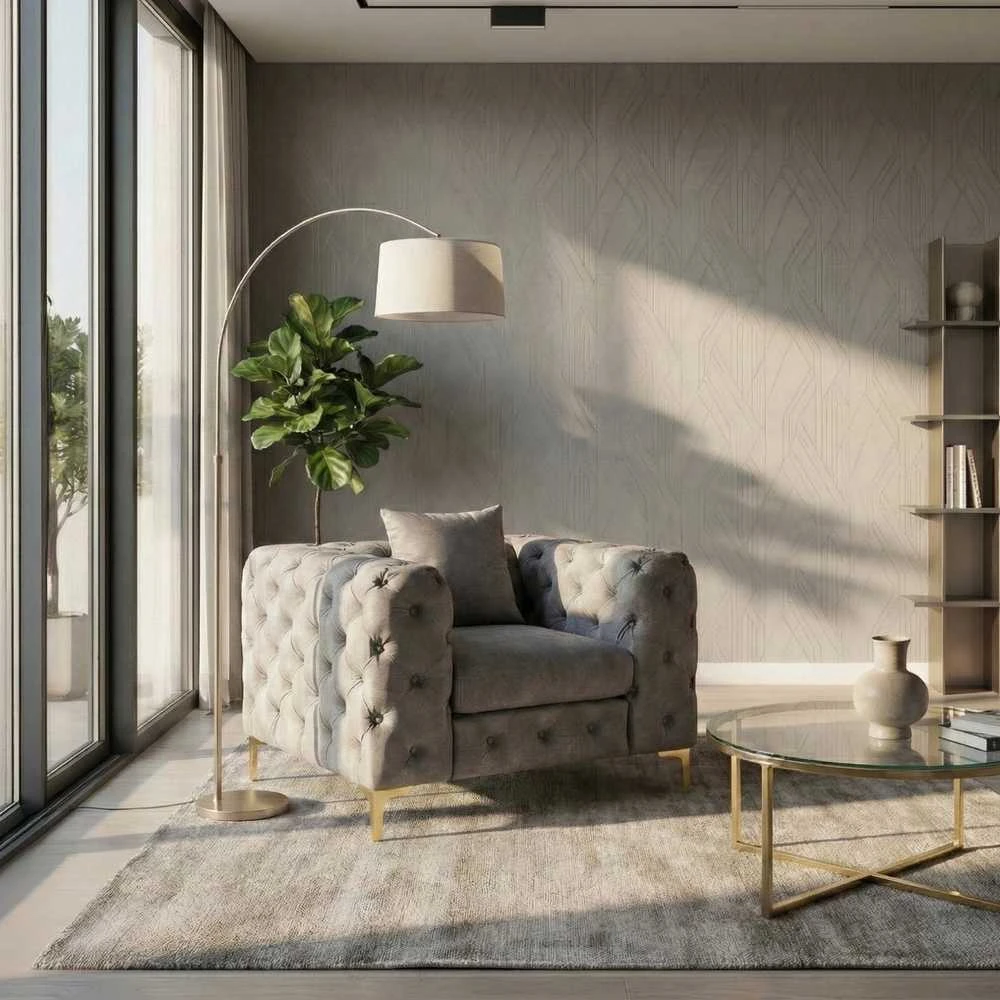 Sofa SORRENTO 1S poilsio fotelis, pilkas aksomas, modernus žavesys
