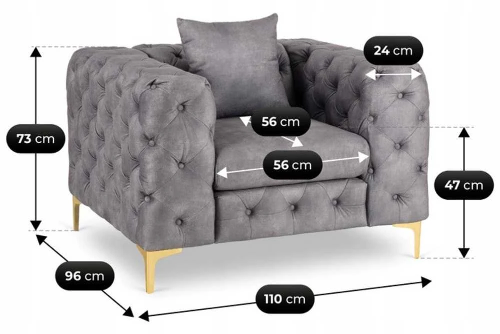 Sofa SORRENTO 1S poilsio fotelis, pilkas aksomas, modernus žavesys