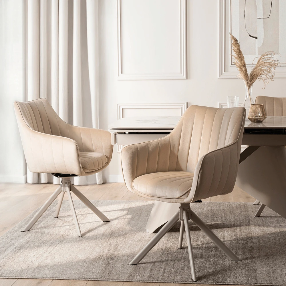 Fotelis ASPEN minkštas besisukantis krėslas, kreminės spalvos/kašmyro spalvos, modernus