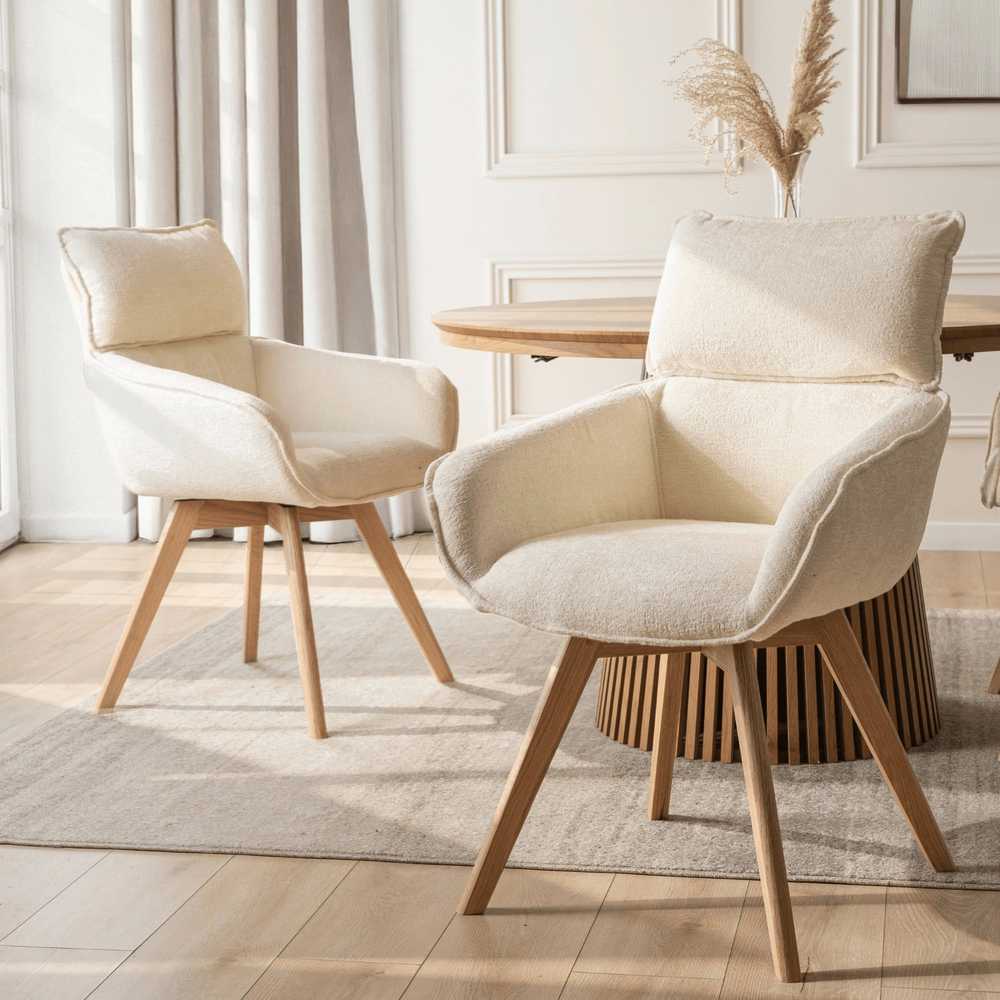Fotelis Mebel Elite DIAS minkštas pasukamas krėslas, kreminės spalvos, modernus bukle