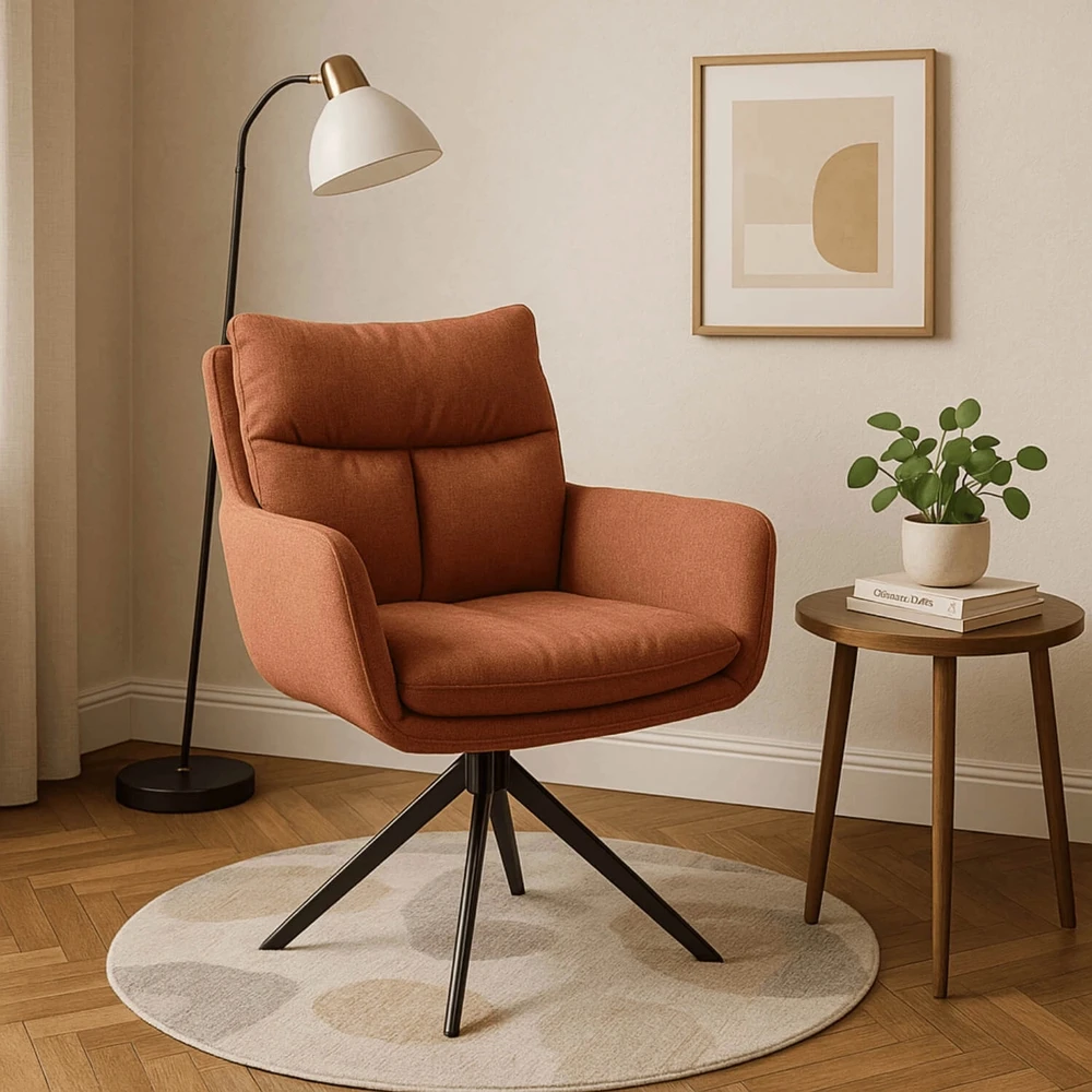 Mebel Elite Minkštas besisukantis svetainės krėslas PAUL Rude Modern