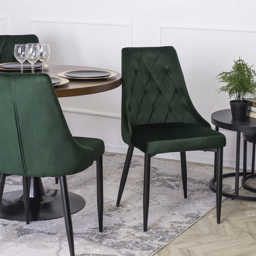 Fotelis Mebel Elite Minkšta veliūrinė kėdė, skirta svetainei valgomajam Loft dygsniuota žalia kamštiena