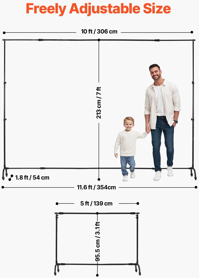 VEVOR Fotosienelės stovas 213 x 300 cm su ratukais