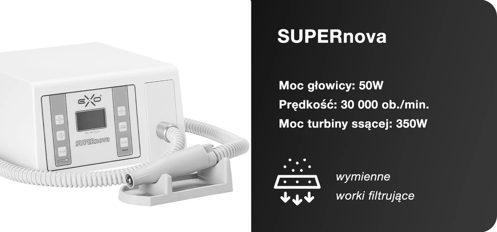 Activeshop Profesionali nagų freza su integruotu dulkių siurbliu Exo Supernova - manikiūrui, pedikiūrui ir pėdų priežiūrai
