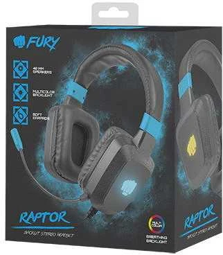 Žaidimų ausinės Fury Raptor, LED, USB + 2x3.5mm