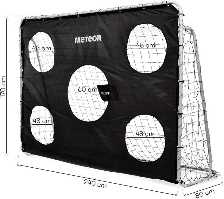 Meteor plieniniai futbolo vartai 240x170x80 su kilimėliu nešiojami