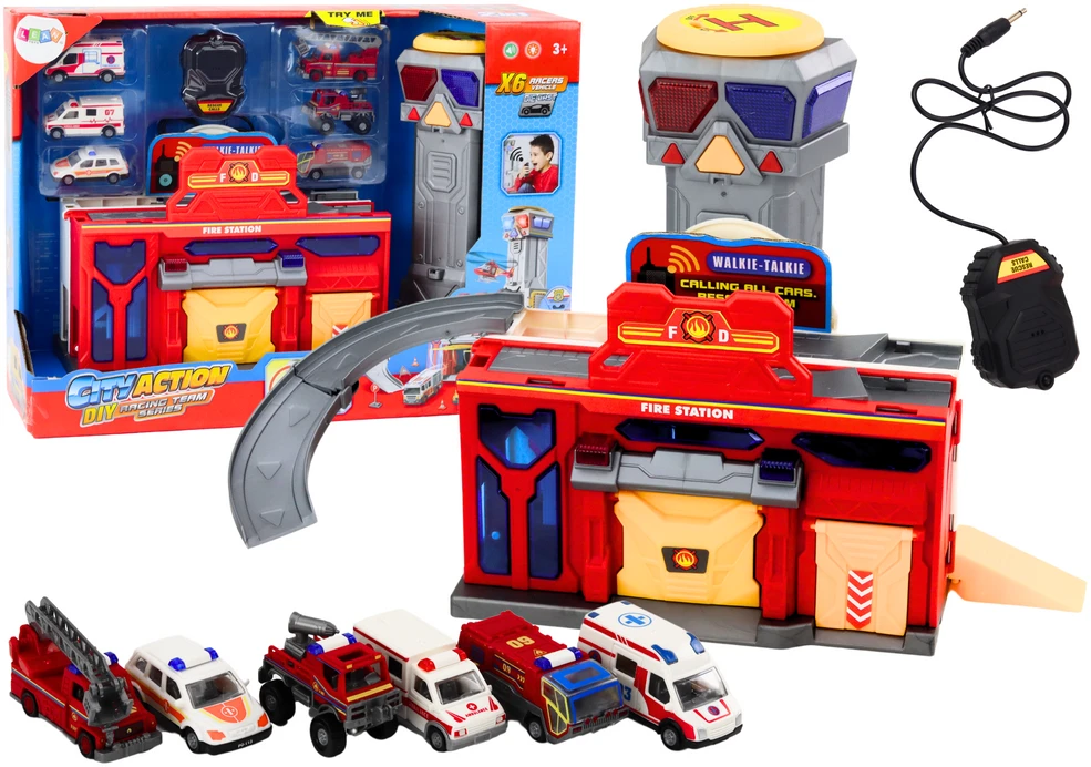 Lean Toys Komandinis gelbėjimo bazės žaislų rinkinys su 6 automobiliais