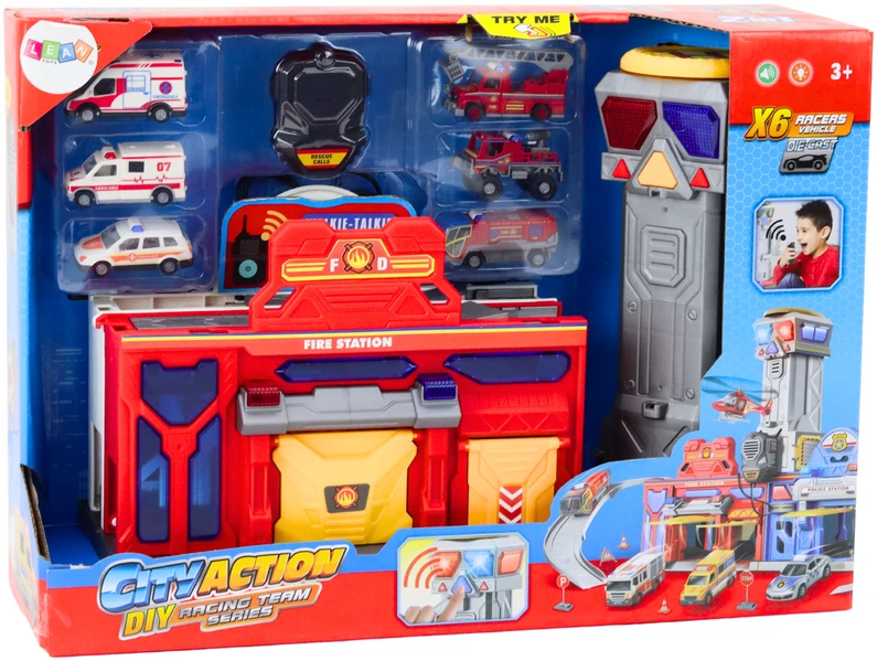 Lean Toys Komandinis gelbėjimo bazės žaislų rinkinys su 6 automobiliais