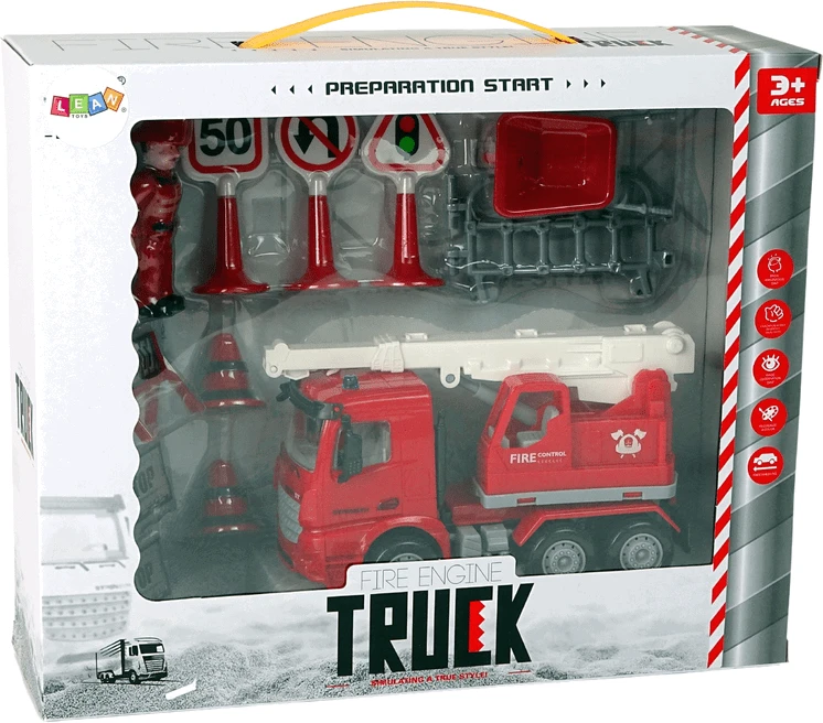 Lean Toys Gaisrinė mašina su priedais, raudona
