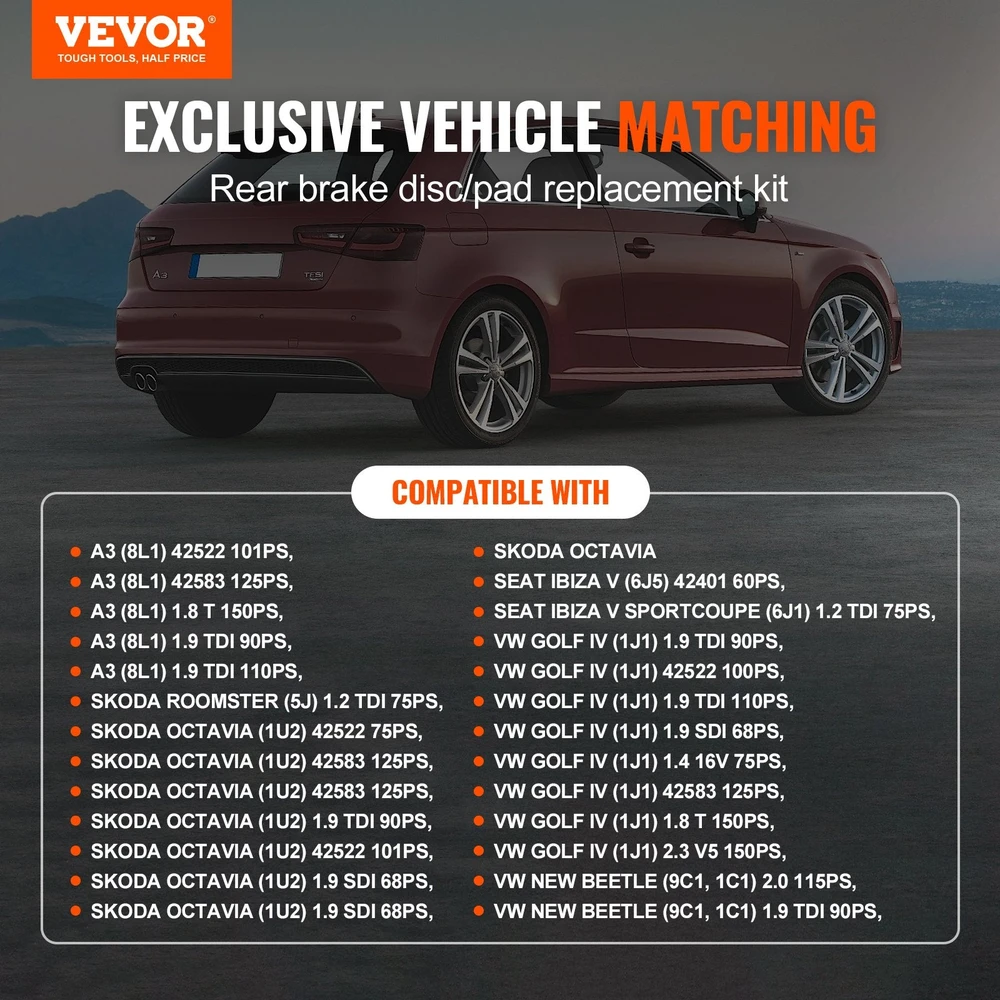 VEVOR Galinis stabdžių komplektas Audi A3 (8L)