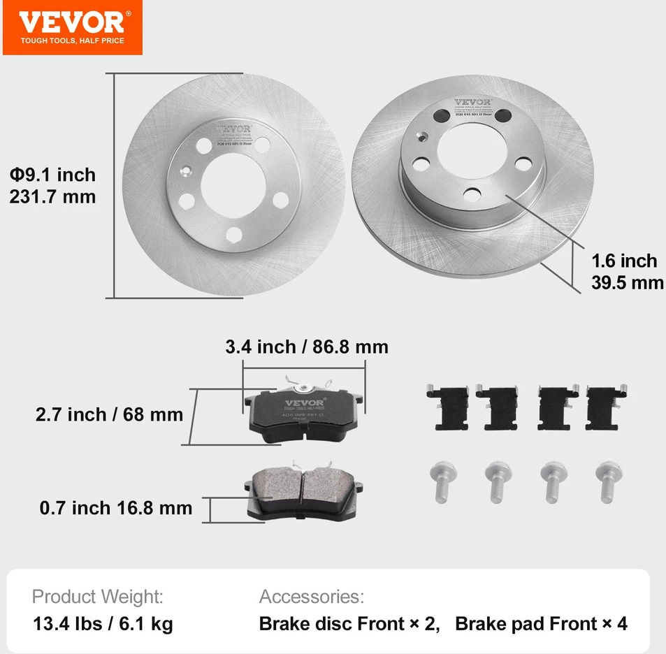 VEVOR Galinis stabdžių komplektas Audi A3 (8L)