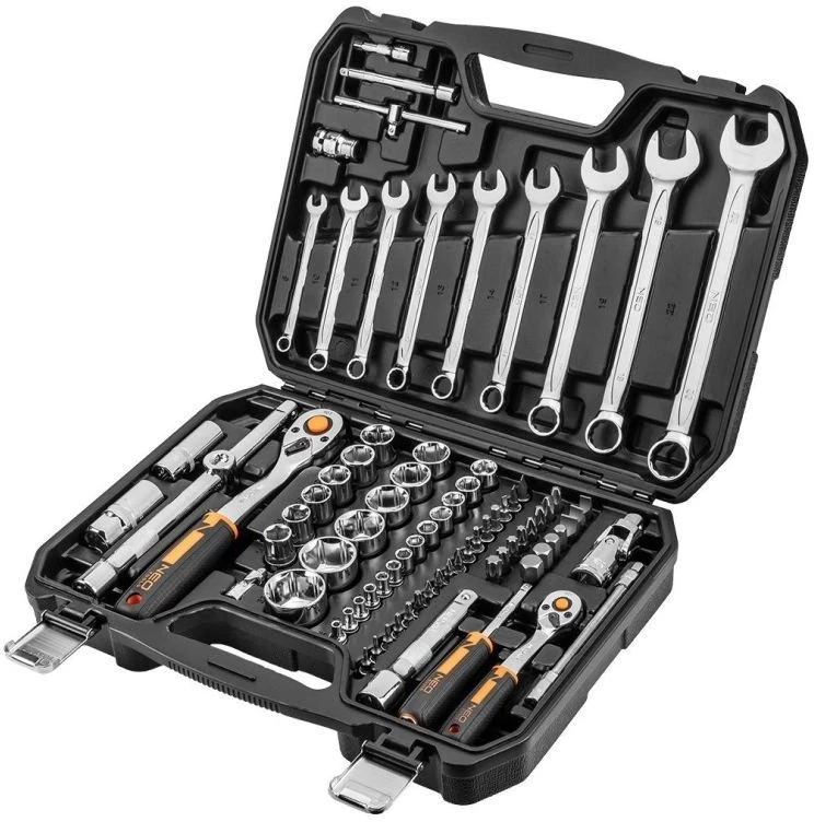 Zestaw Rinkinys 1/2", 1/4", 82 dalių CrV tipo veržliarakčių rinkinys