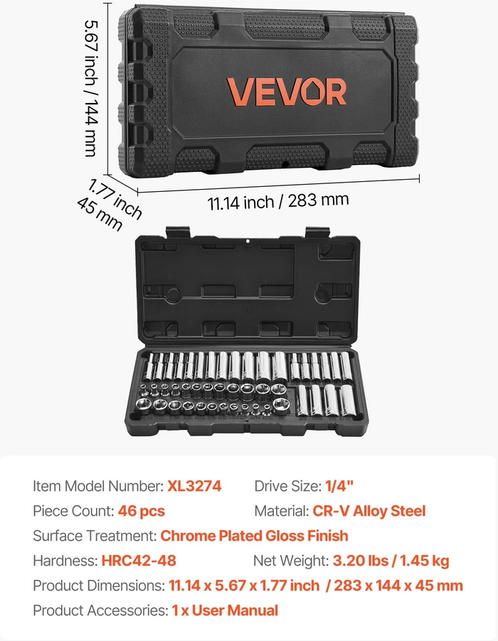 VEVOR Galvučių rinkinys 46 dalių, 6,4 mm pavara