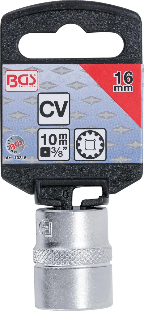 GALVUTĖ, SUKRUMPLIARAČIO FIKSAVIMO MECHANIZMU | 10 MM (3/8") KVADRATINIS TVIRTINIMAS | 16 MM (10316)