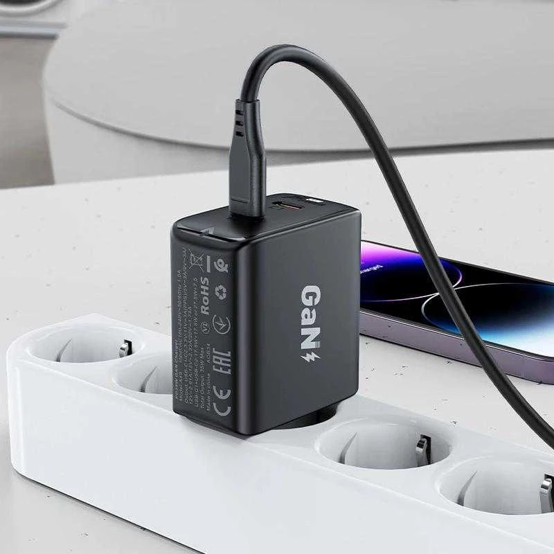 Acefast A49 sieninis įkroviklis, 2x USB-C, 35W PD (juodas)