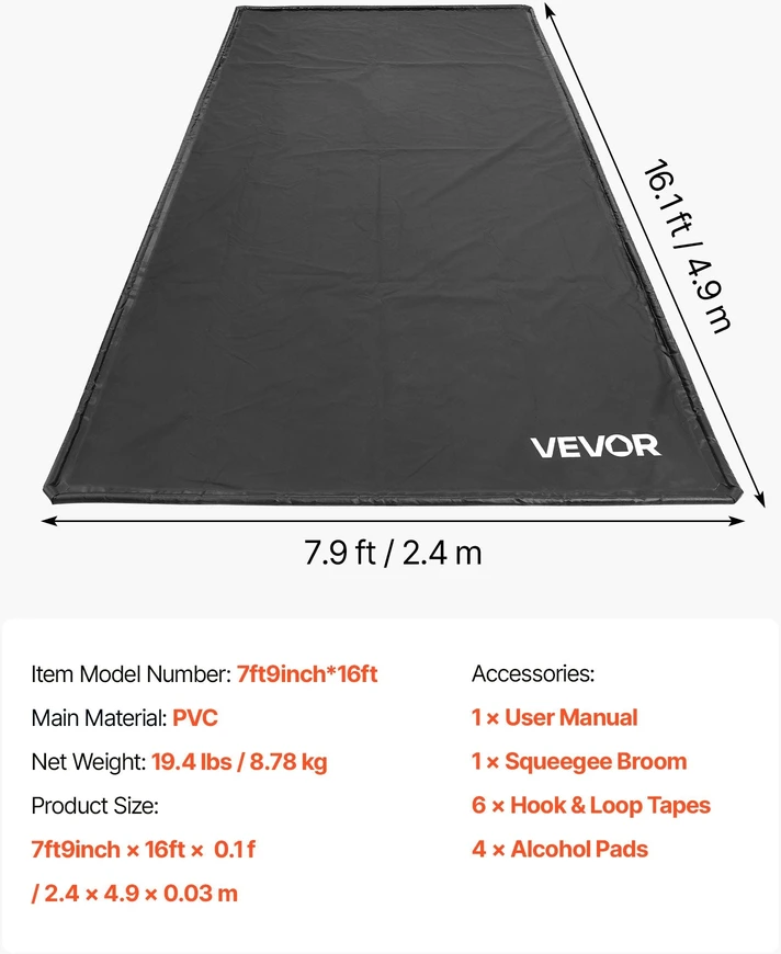 VEVOR Neslystantis PVC garažo kilimėlis, 2,4 x 4,9 m