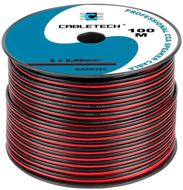 Cabletech Kabelis CCA 2x2.5mm 1m - juoda raudona