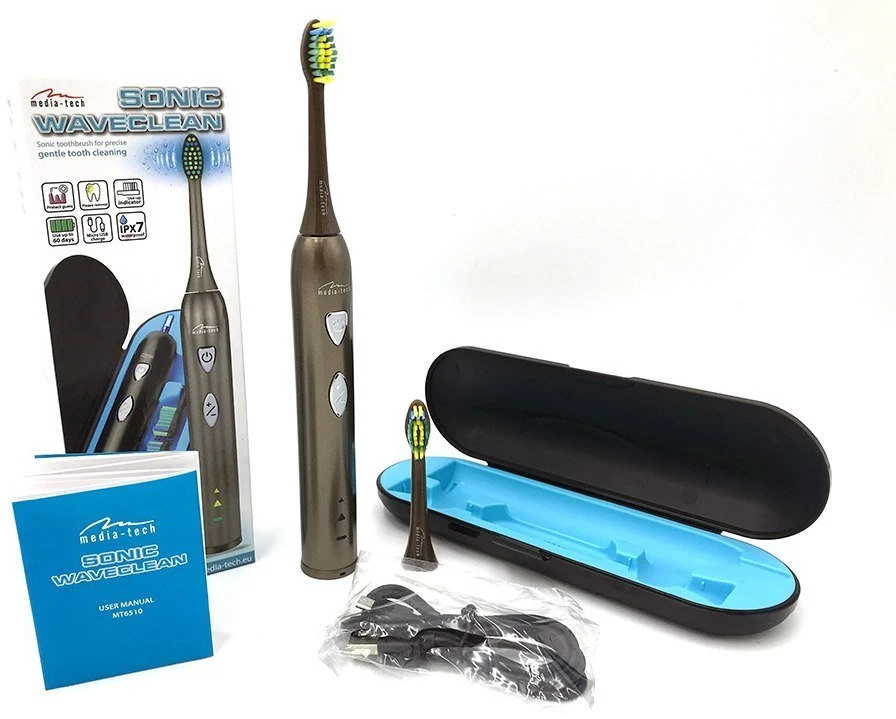 Elektrinis dantų šepetėlis su Sonic WaveClean technologija Media-Tech MT6510, su kelioninė dėtuve ir 2 antgaliais