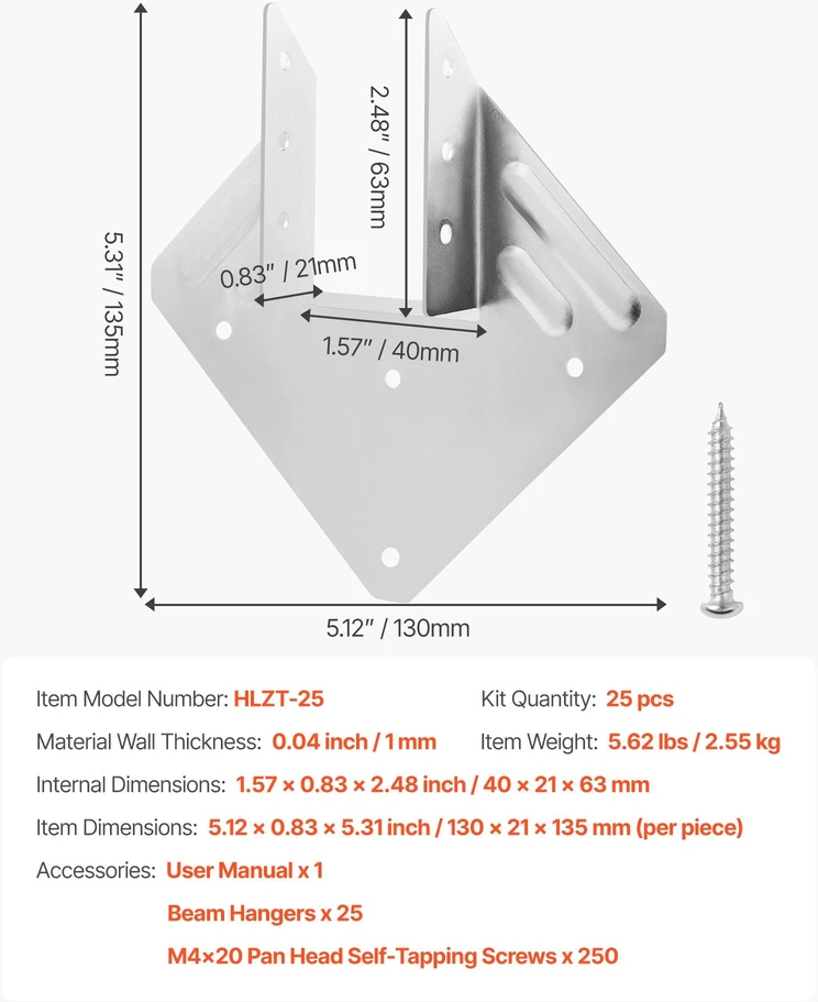 VEVOR Karkasų jungtys 135x40x63 mm, 25 vnt.