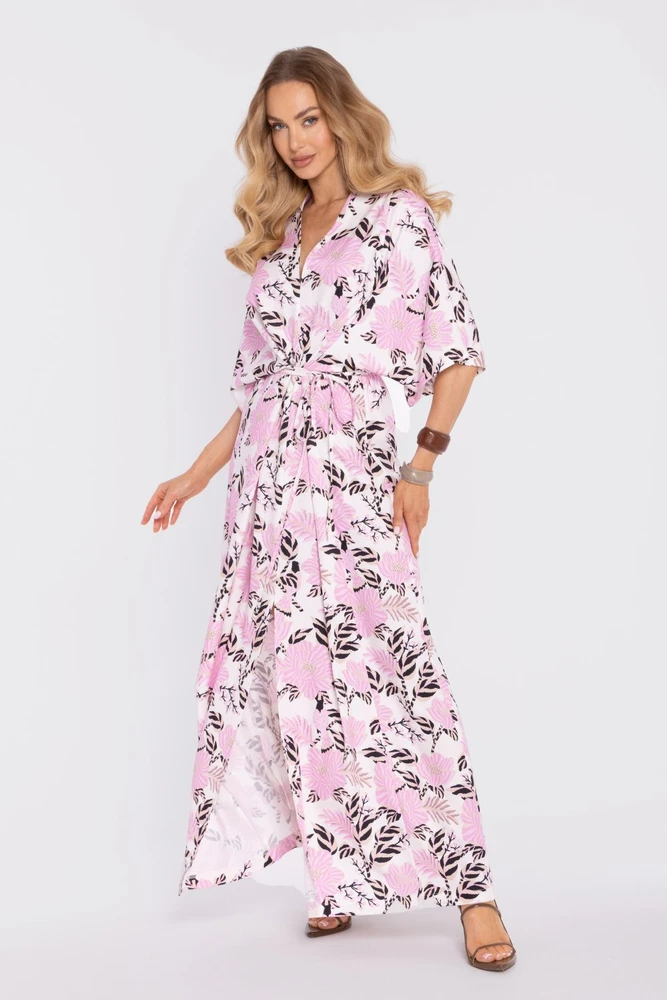 Gėlių rašto suknelė su kimono rankovėmis Moe