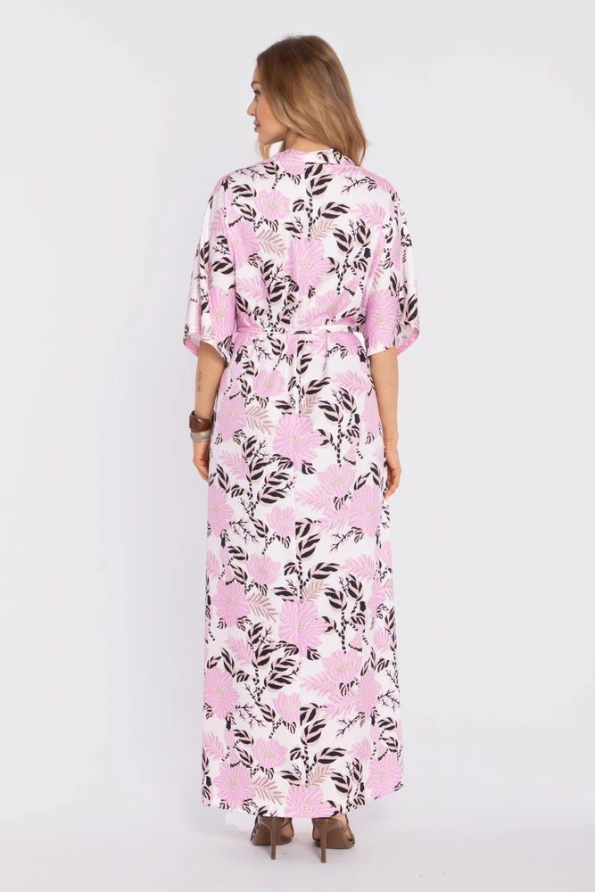 Gėlių rašto suknelė su kimono rankovėmis Moe