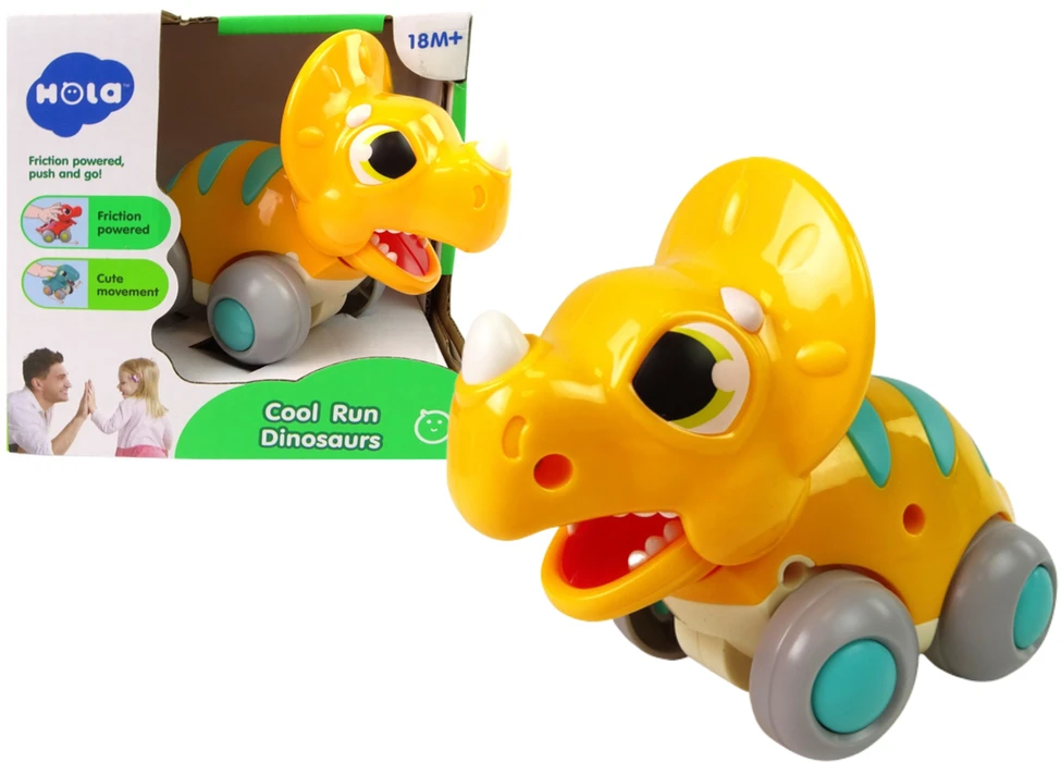 Lean Toys Žaislinis Geltonas Triceratopsas su Ratukais