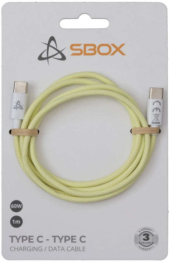 Sbox Geltonas USB-C–USB-C pintas laidas 1 m