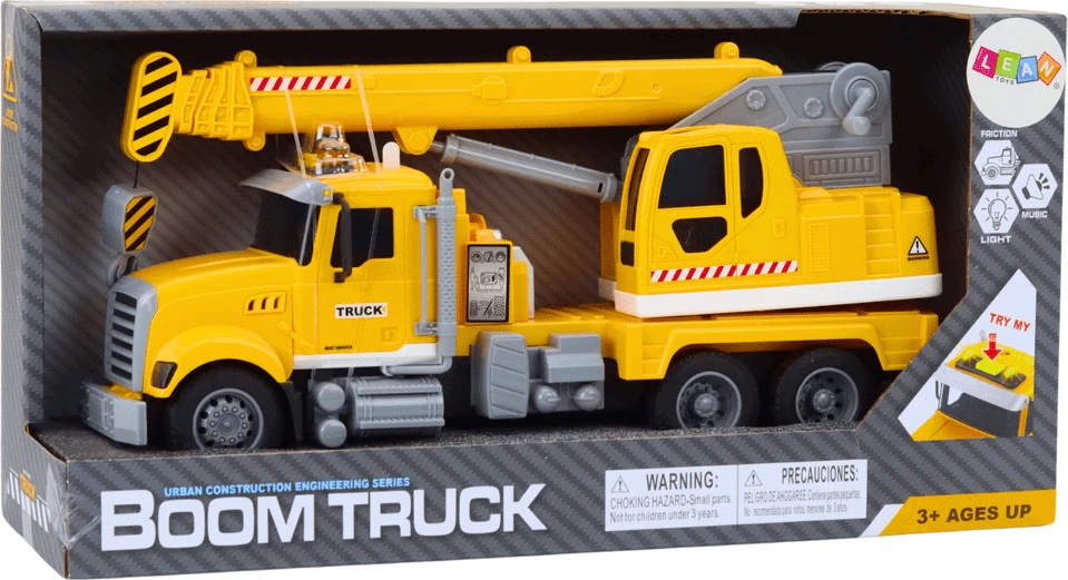 Lean Toys Geltonas sunkvežimis su kranu