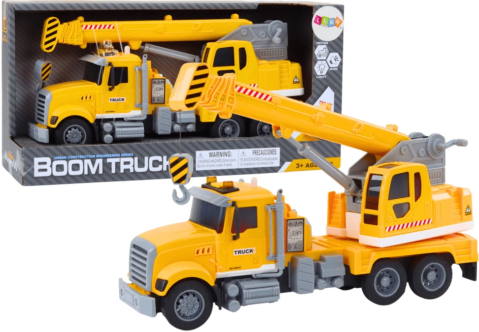 Lean Toys Geltonas sunkvežimis su kranu