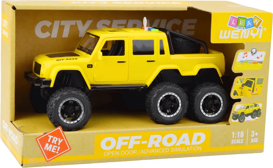 Lean Toys Geltonas 6x6 visureigis su garso ir šviesos efektais
