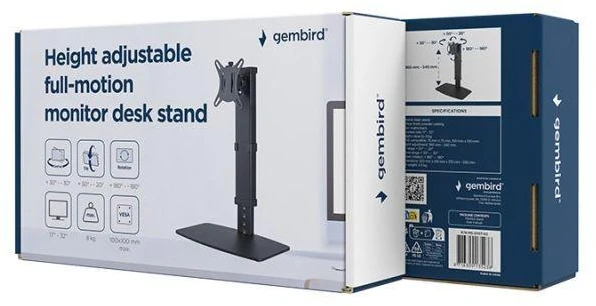 Laikiklis Gembird MS-D1ST-02 Height adjustable full-motion monitorius desk stand, 17"-32", juodas