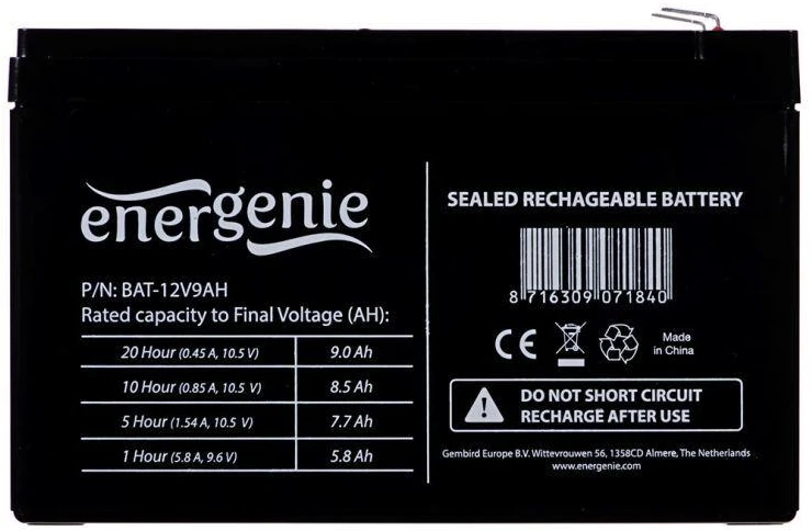 Ausinės GEMBIRD BAT-12V9AH universalus akumuliatorius (12V DC; 9000mAh)