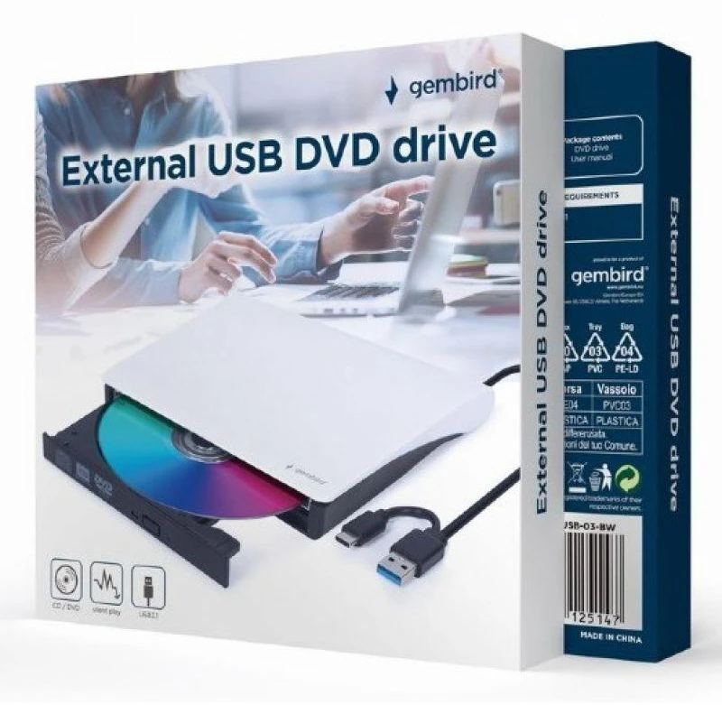 Kietasis diskas Gembird DVD-USB-031-BW External USB DVD drive, juodas-baltas