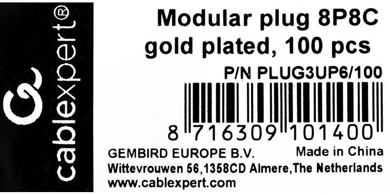 GEMBIRD PLUG3UP6/100modulinis LAN kištukas 6u auksinis padengtas - rinkinyje 100 vnt.