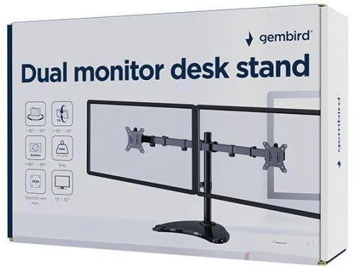 Laikiklis Gembird MS-D2ST-02 Monitorius desk stand (rotate, tilt, swivel), 13”-32”, juodas