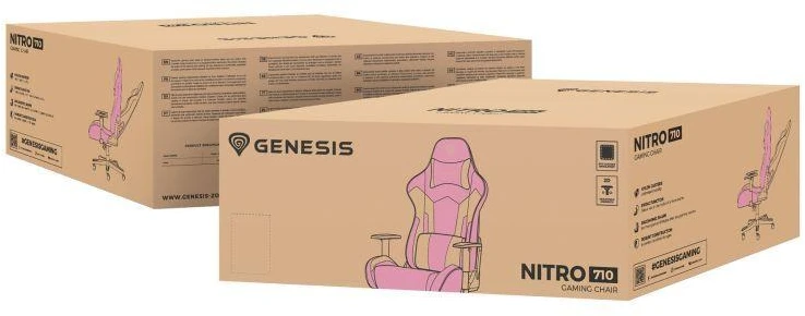 Genesis Gaming Chair Nitro 710 Atlošo apmušalų medžiaga: Eko oda, Sėdynės apmušalų medžiaga: Eko oda, Pagrindo medžiaga: Nailonas, Ratukų medžiaga: Nailonas su CareGlide danga | Rožinė/Baltas