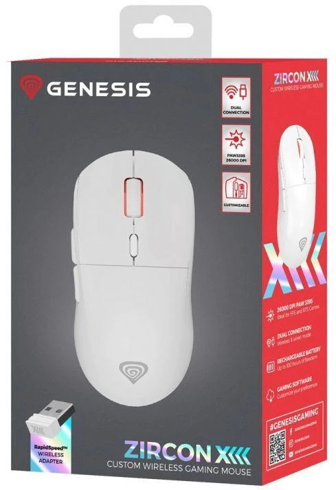 Genesis Zircon XIII Custom | Pelė žaidimams | Wireless | 2.4 GHz, USB | Baltas